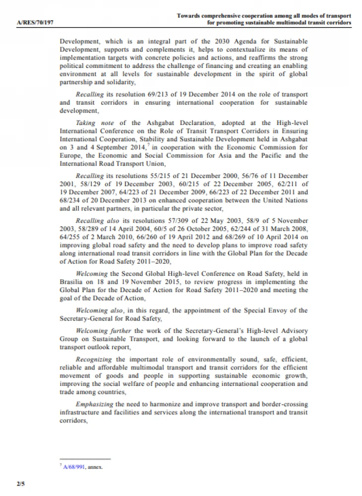 70/197. Towards comprehensive cooperation among all modes of  transport for promoting sustainable multimodal  transit corridors