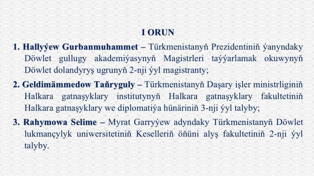 Esse ýazmak bäsleşiginiň netijeleri