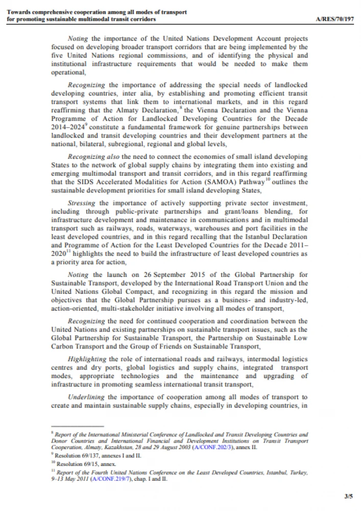 70/197. Towards comprehensive cooperation among all modes of  transport for promoting sustainable multimodal  transit corridors