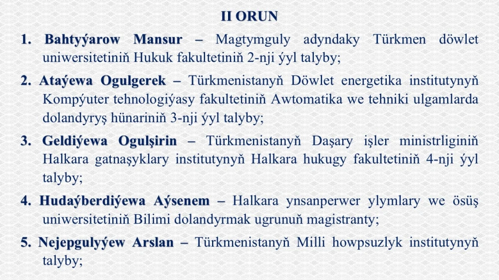 Esse ýazmak bäsleşiginiň netijeleri