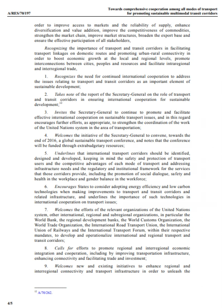 70/197. Towards comprehensive cooperation among all modes of  transport for promoting sustainable multimodal  transit corridors