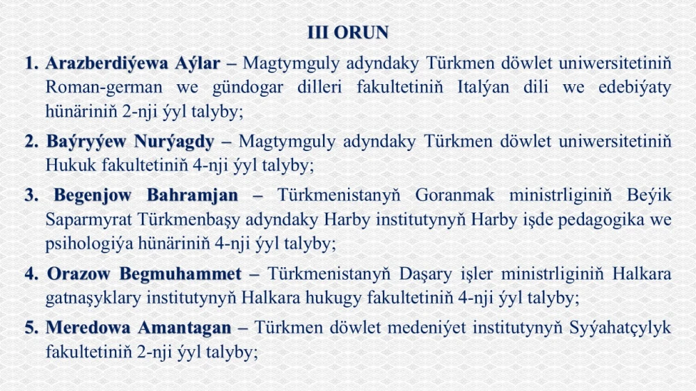 Esse ýazmak bäsleşiginiň netijeleri