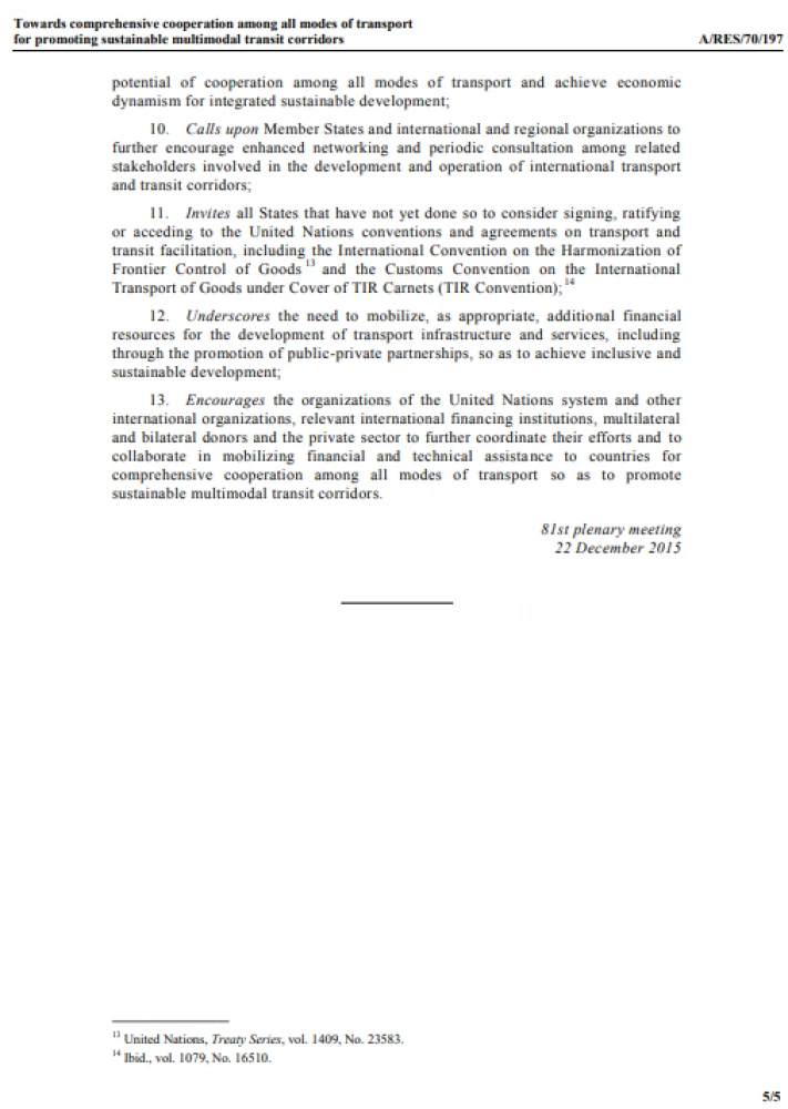 70/197. Towards comprehensive cooperation among all modes of  transport for promoting sustainable multimodal  transit corridors