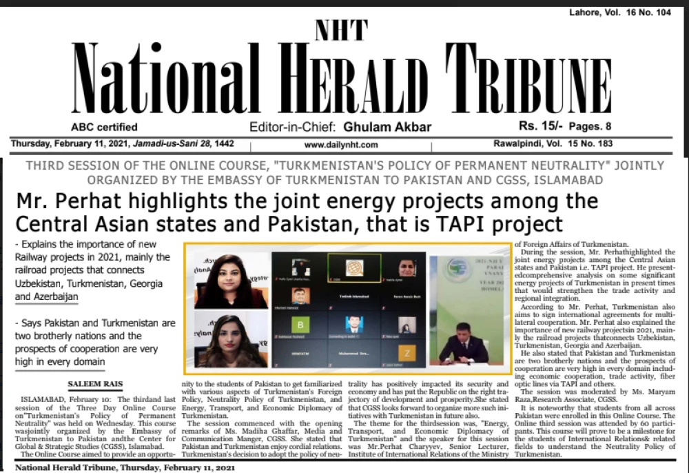 Perhat Charyev highlights the joint energy projects among the Central Asian states and Pakistan, that is TAPI project surady